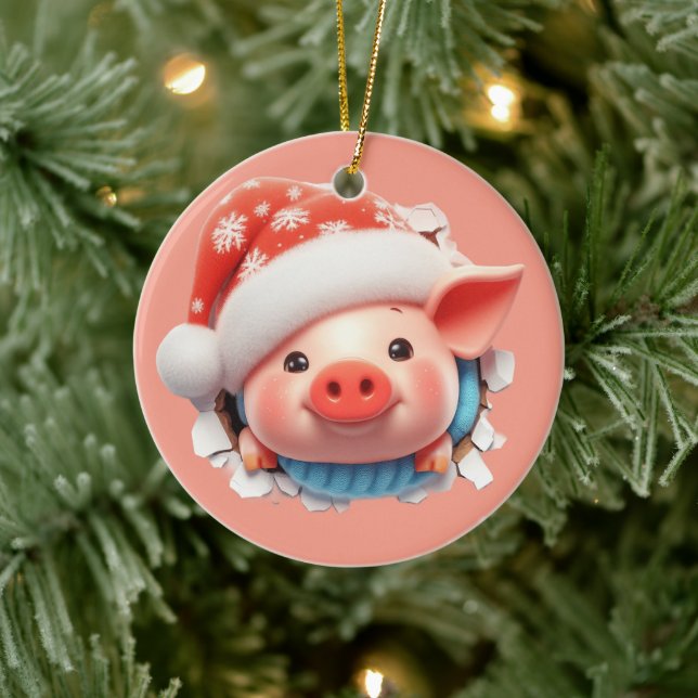 Festive Christmas pig lovers add message Ceramic Ornament (Tree)