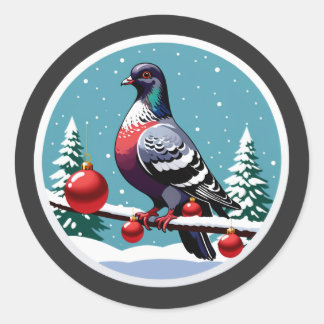 Festive Christmas Pigeon Illustration 🕊️ Classic Round Sticker