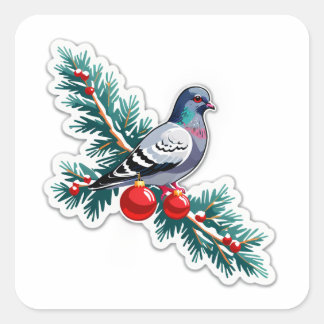 Festive Christmas Pigeon Illustration 🕊️ Square Sticker