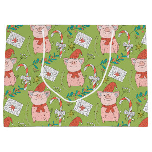 Festive Christmas Pigs Medium Gift Bag