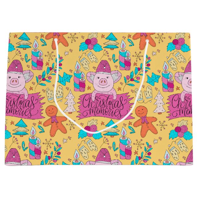 Festive Christmas Pigs Medium Gift Bag (Front)