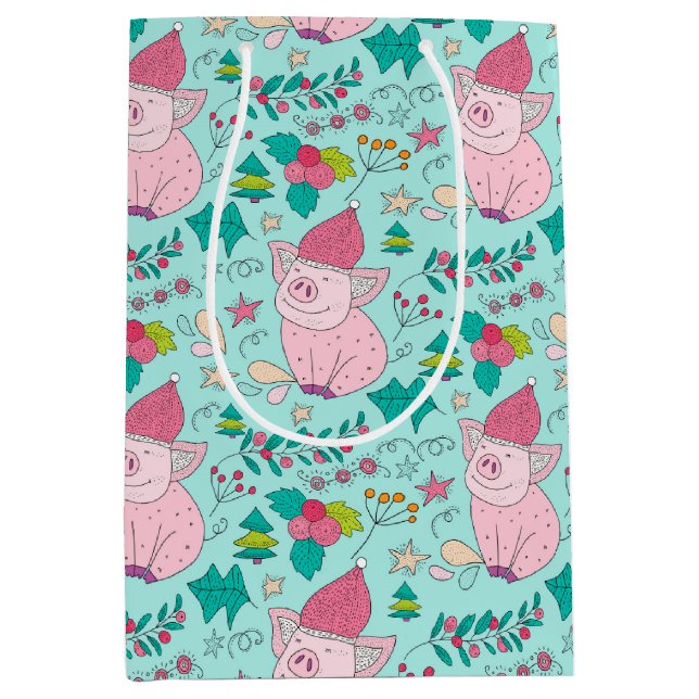 Festive Christmas Pigs Medium Gift Bag (Front)