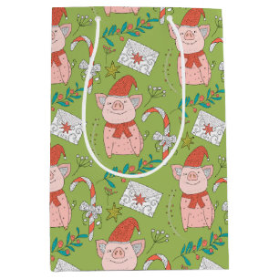 Festive Christmas Pigs Medium Gift Bag