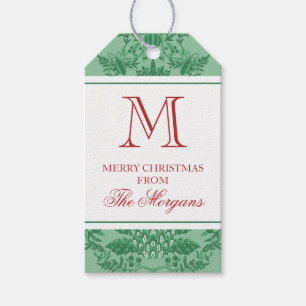 Festive Christmas Pineapple & Ornaments Monogram Gift Tags
