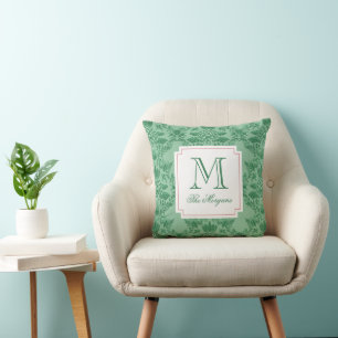 Festive Christmas Pineapple Ornaments Monogram Throw Pillow
