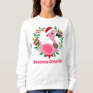 festive Christmas pink flamingo add text Sweatshirt