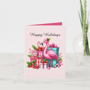 Festive Christmas pink flamingo Card