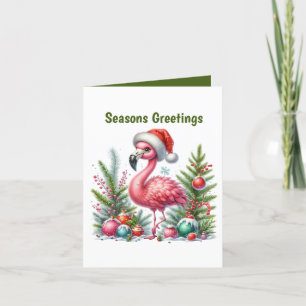 Festive Christmas pink flamingo customizable  Holiday Card