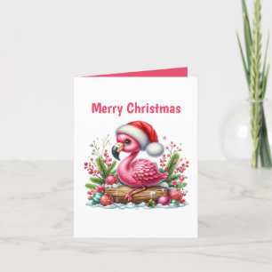 Festive Christmas pink flamingo customizable Holiday Card