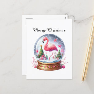 Festive Christmas pink flamingo Holiday Postcard