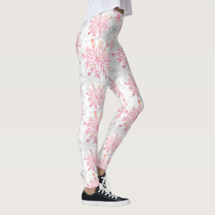 Festive Christmas pink grey snowflakes pattern Leggings