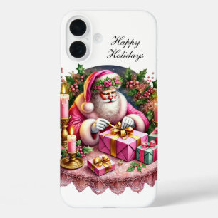 Festive Christmas pink Santa customizable iPhone 16 Plus Case
