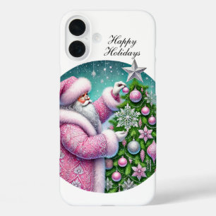 Festive Christmas pink Santa customizable iPhone 16 Plus Case