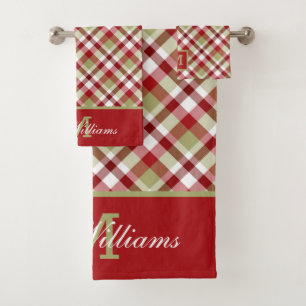 Festive Christmas Plaid Red, White and Green  Bath Towel Set