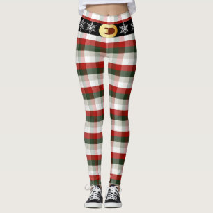 Festive Christmas   Plaid & Snowflake Belt Leggings