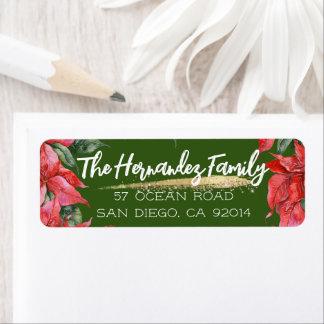 Festive Christmas Poinsettia Green Family Address 