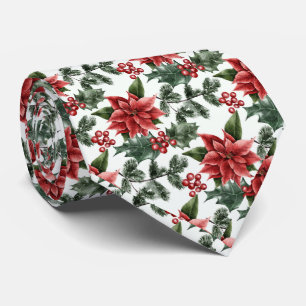Festive Christmas poinsettia tiled pattern neck ti Tie