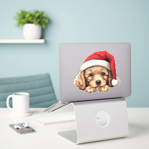 Festive Christmas Poodle Kiss Cut Sticker