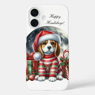 Festive Christmas puppy customizable iPhone 16 Case
