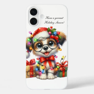 Festive Christmas puppy customizable iPhone 16 Plus Case