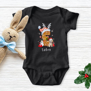 Festive Christmas Puppy Gingerbread Letter E Boy Baby Bodysuit