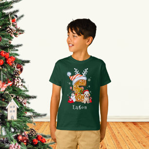 Festive Christmas Puppy Gingerbread Letter E Boy T-Shirt