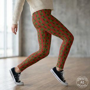 Festive Christmas Red and Green Argyle Pattern Leggings