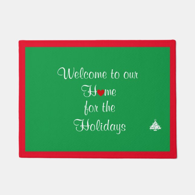Festive Christmas Red and Green Welcome Mat (Front)