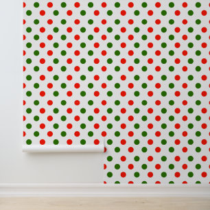 Festive Christmas red green polka dots pattern Wallpaper