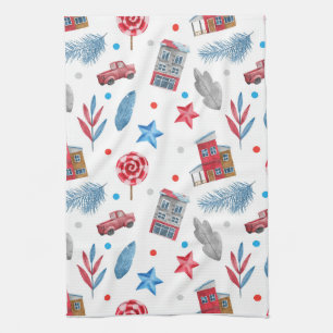 Festive Christmas  Red Retro Van Fir Tree Branches Kitchen Towel