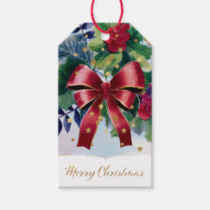 Festive Christmas Red Ribbon & Blue Holiday Gift Tags
