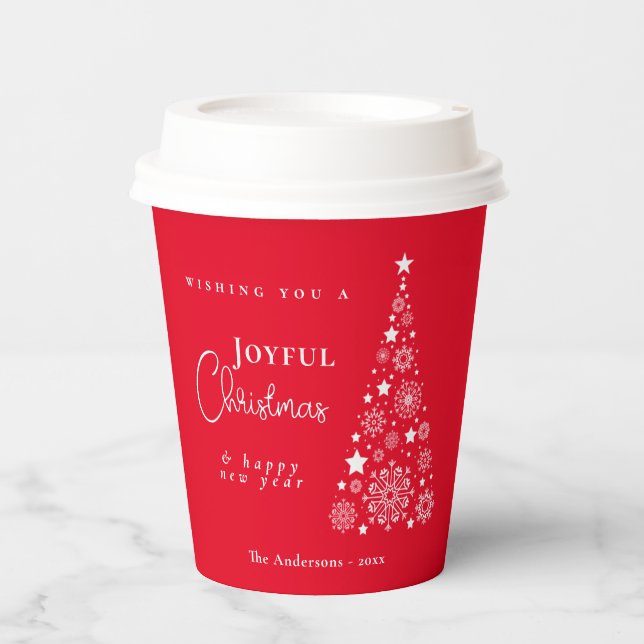 Festive Christmas Red Tree Paper Cups (Front)