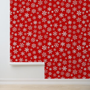 Festive Christmas red white snowflake pattern Wallpaper