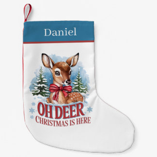 Festive Christmas reindeer add name  Small Christmas Stocking