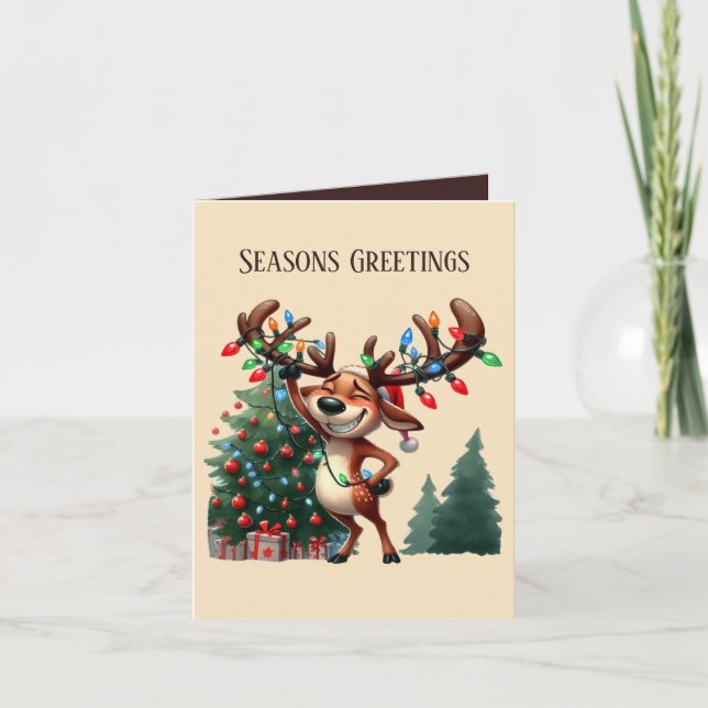 Festive Christmas reindeer add text  Holiday Card (Front)