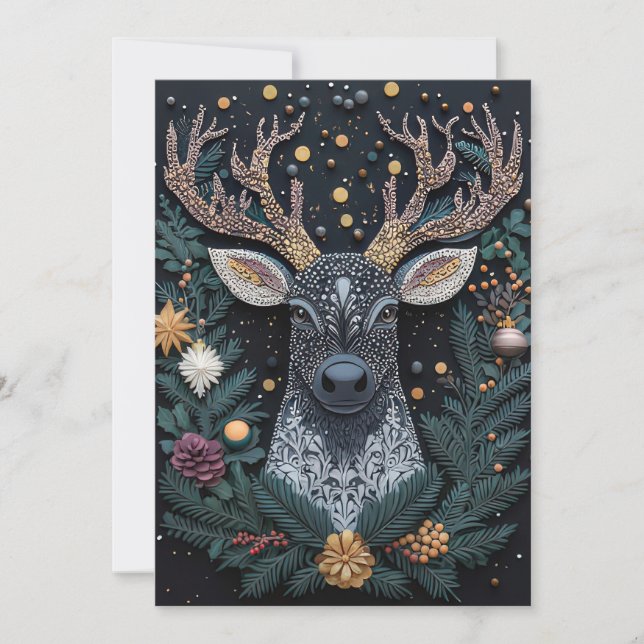 Festive Christmas Reindeer Greeting Card (Front)