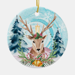 Festive Christmas Reindeer Holiday Tree Ceramic Ornament