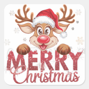 Festive Christmas Reindeer Home/Small Business Square Sticker