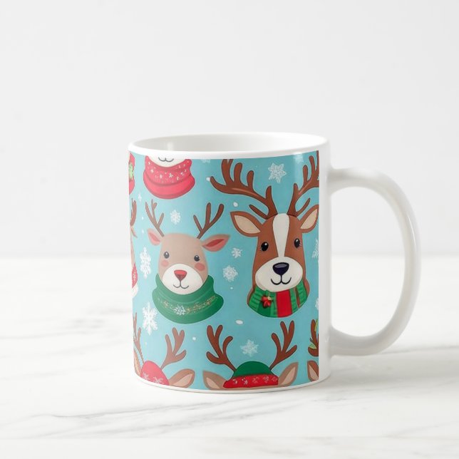 Festive Christmas Reindeer with Snowflakes Pattern Coffee Mug (Right)