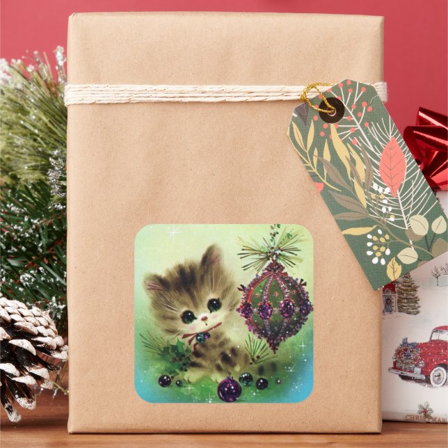 Festive Christmas retro kitten Holiday sticker (Holiday)