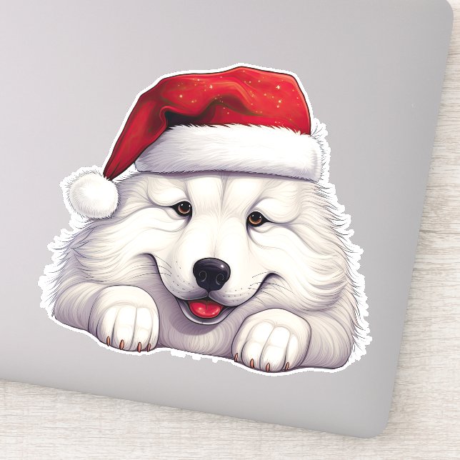 Festive Christmas Samoyed Kiss Cut (Detail)