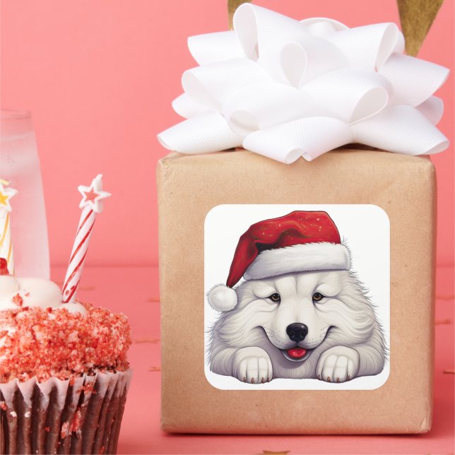 Festive Christmas Samoyed  Square Sticker (Party)