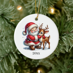 Festive Christmas Santa add year and message Ceramic Ornament