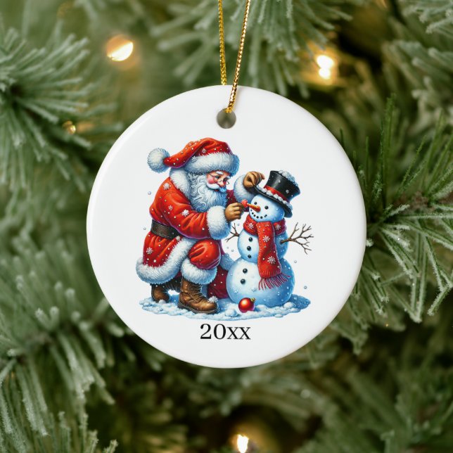 Festive Christmas Santa add year & Message  Ceramic Ornament (Tree)