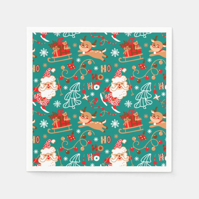 Festive Christmas Santa and Reindeer Napkin (Front)