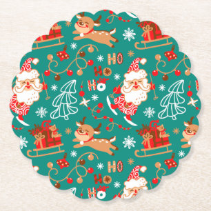 Festive Christmas Santa and Reindeer Paper Coaster