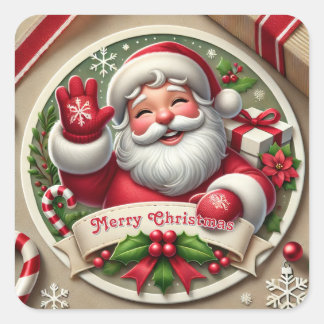 Festive Christmas Santa Claus Square Sticker