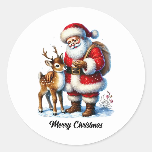 Festive Christmas Santa customizable  Classic Round Sticker (Front)
