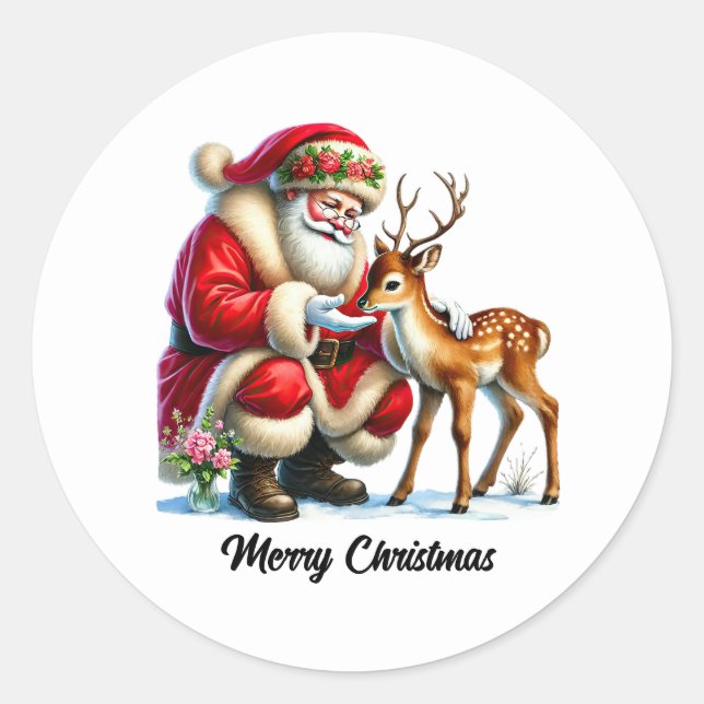Festive Christmas Santa customizable  Classic Round Sticker (Front)