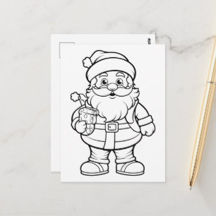 Festive Christmas Santa kids colouring Postcard